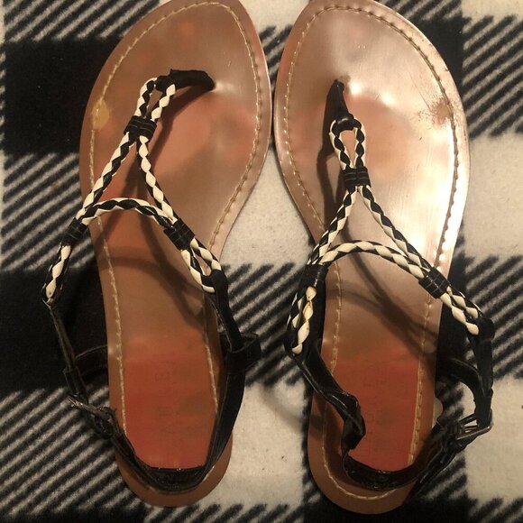 Ralph Lauren black and white twist leather slingback flats size 8M - Picture 1 of 3